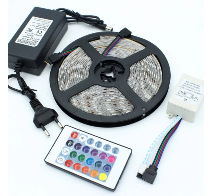 Світлодіодна стрічка з пультом 5 м водостійка 300 LED RGB 5050 світлодіодна