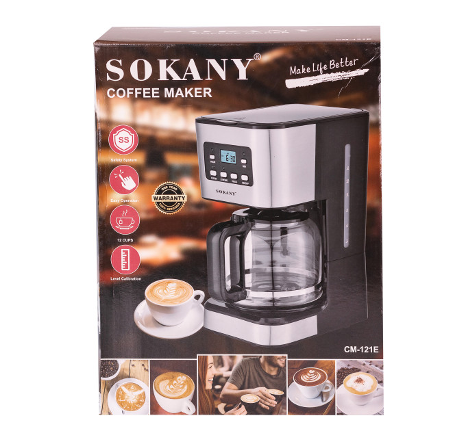 Кавоварка крапельна електрична з автопідігрівом 950 Вт 1.5 л 12 чашок Sokany CM-121E