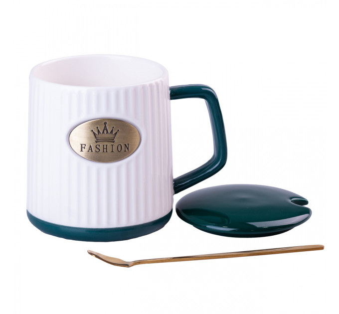 Чашка керамічна 400 мл Fashion з кришкою і ложкою