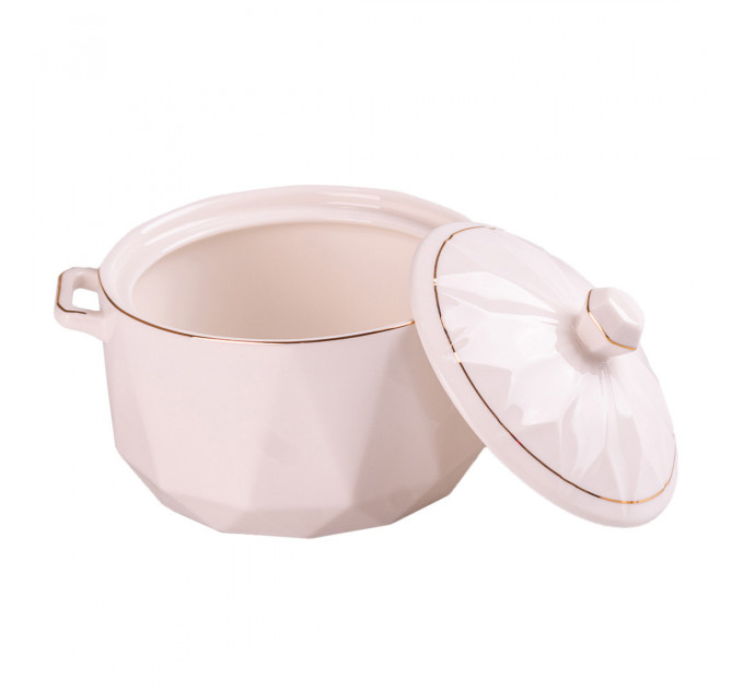 Каструля для запікання фарфорова 1 л кругла з кришкою для духовки