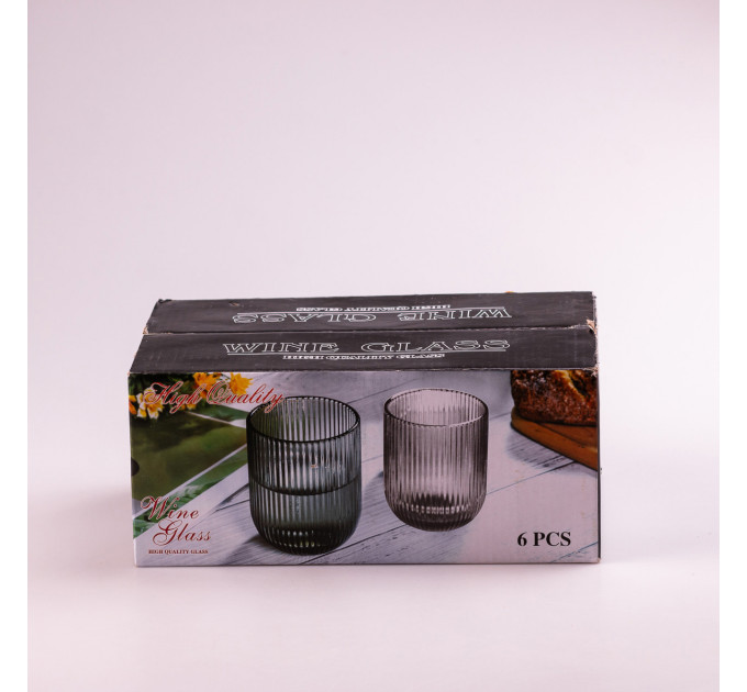 Склянка для напоїв фігурна прозора ребриста з товстого скла набір 6 шт Tea Color
