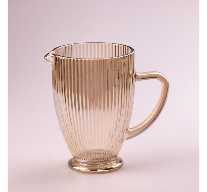 Глек для напоїв 1.3 л фігурний прозорий ребристий із товстого скла Tea Color
