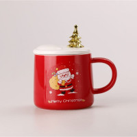 Керамічна чашка 500 мл Merry Christmas з кришкою і ложкою Червоний