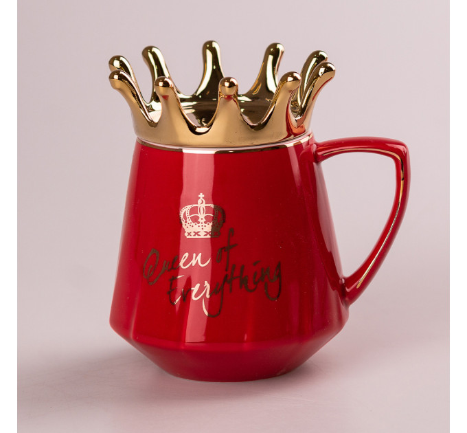 Чашка керамічна 400 мл Queen of Everything з кришкою та ложкою Червоний