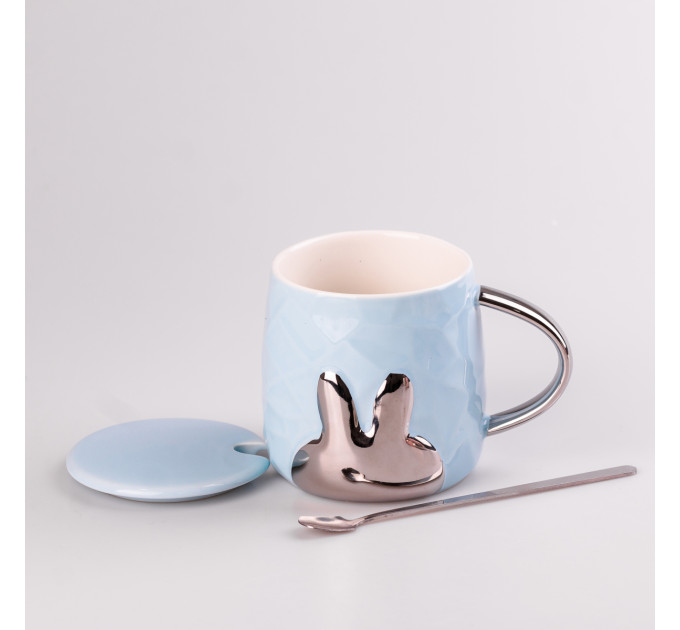 Кружка керамічна 300 мл Rabbit з кришкою та ложкою