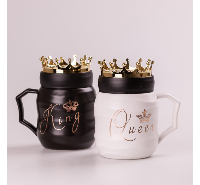 Набір кружок керамічних 450 мл Queen&King з кришкою 2 штуки