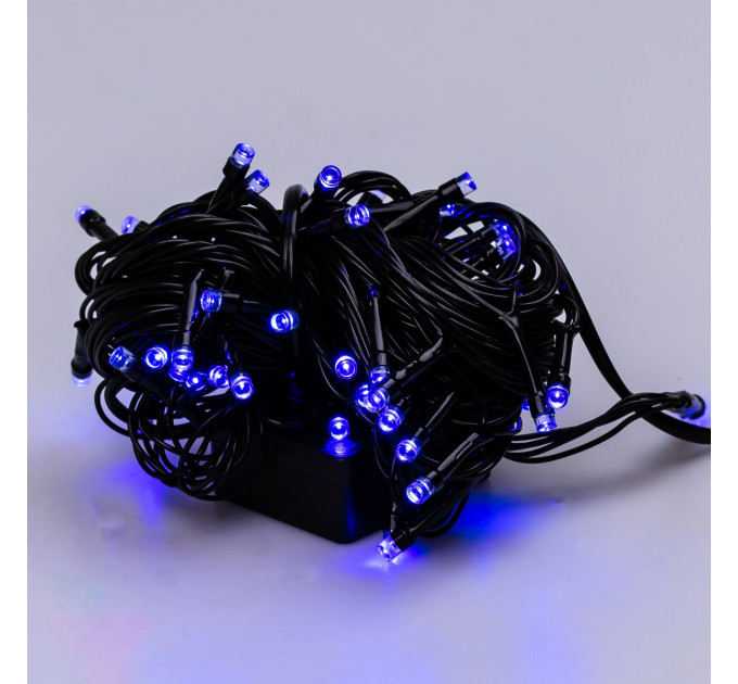 Гірлянда нитка 6м на 100 LED лампочок світлодіодна чорний провід 8 режимів роботи Синій