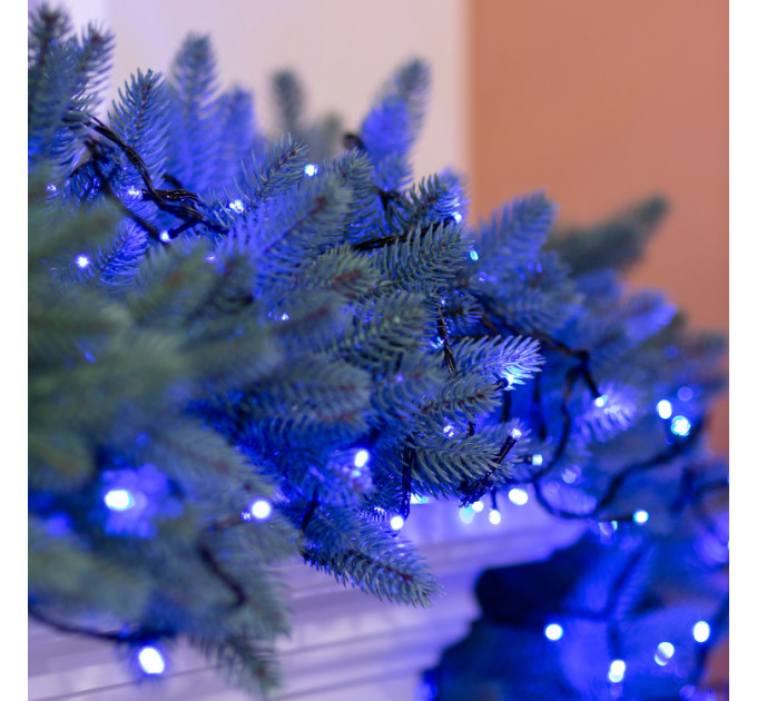 Гірлянда нитка 6м на 100 LED лампочок світлодіодна чорний провід 8 режимів роботи Синій