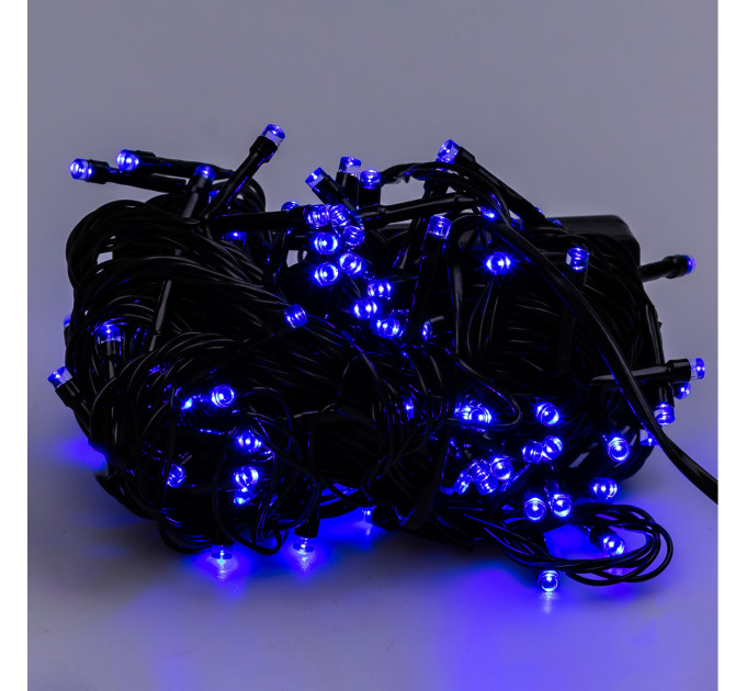 Гірлянда нитка 10м на 200 LED лампочок світлодіодна чорний провід 8 режимів роботи Синій