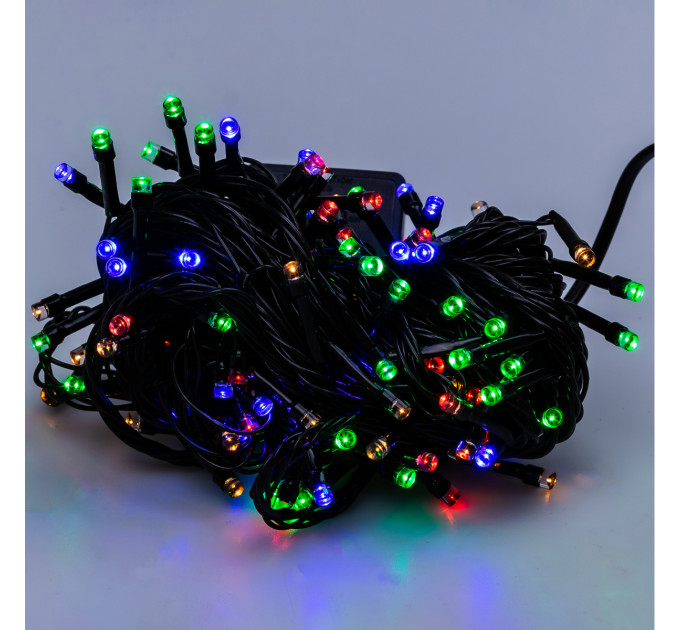 Гірлянда нитка 10м на 200 LED лампочок світлодіодна чорний провід 8 режимів роботи