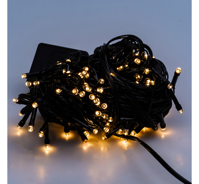 Гірлянда нитка 10м на 200 LED лампочок світлодіодна чорний провід 8 режимів роботи Жовтий