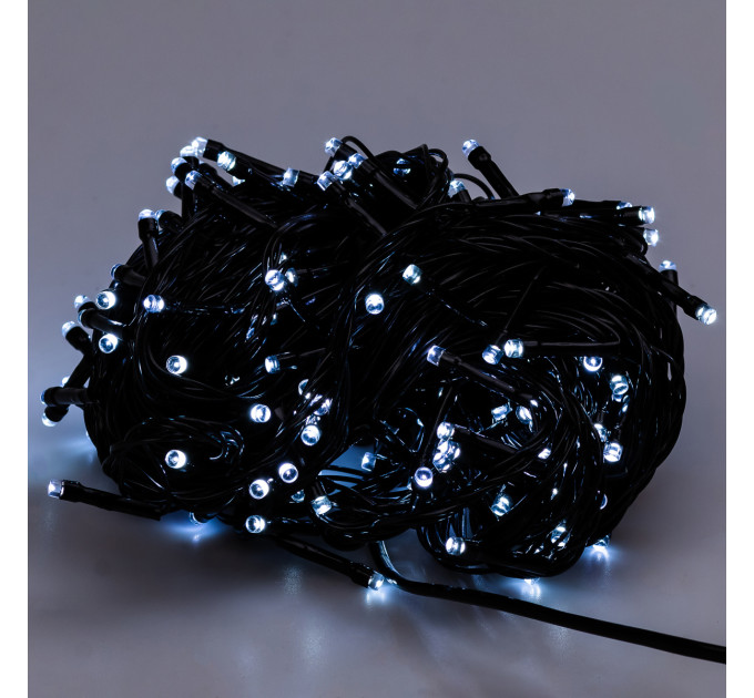 Гірлянда нитка 14м на 300 LED лампочок світлодіодна чорний провід 8 режимів роботи Білий