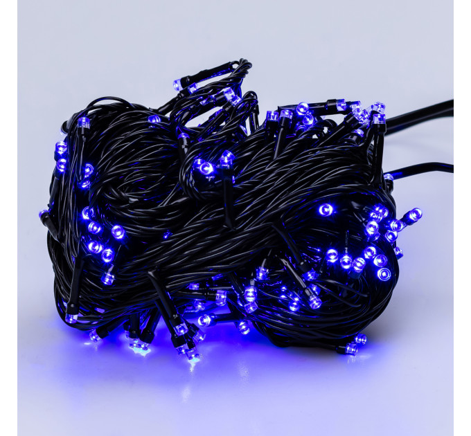 Гірлянда нитка 22 м на 500 LED лампочок світлодіодна чорний провід 8 режимів работи Синій