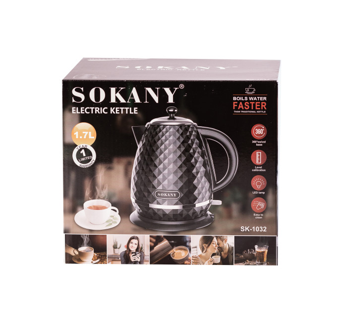 Електрочайник стильний безшумний дисковий 1,7 л 2200 Вт Sokany SK-SH-1095 Білий