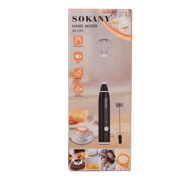 Капучинатор акумуляторний 1200 мАч безшумний з USB зарядкою 2 насадки Sokany SK-1772
