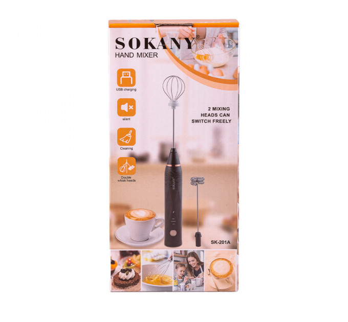 Капучинатор акумуляторний 1200 мАч безшумний з USB зарядкою 2 насадки Sokany SK-201A Чорний