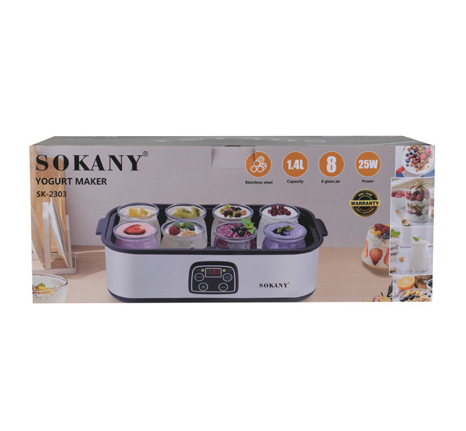 Йогуртниця електрична 65 Вт з баночками 180 мл та таймером Sokany SK-2303