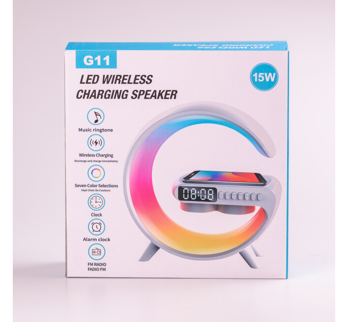 Колонка Bluetooth бездротова портативна зарядка 10 Вт лампа настільна і годинник RGB LED 3 в 1 у стилі Big G