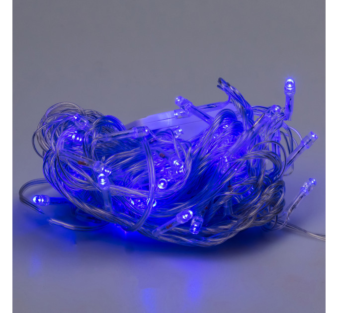 Гірлянда нитка 6м на 100 LED лампочок світлодіодна прозорий провід 8 режимів Синій