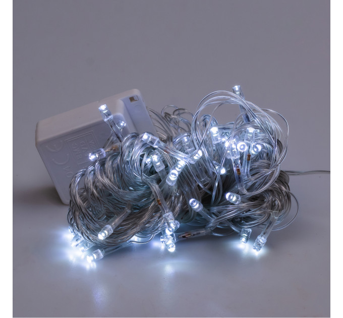 Гірлянда нитка 6м на 100 LED лампочок світлодіодна прозорий провід 8 режимів Білий