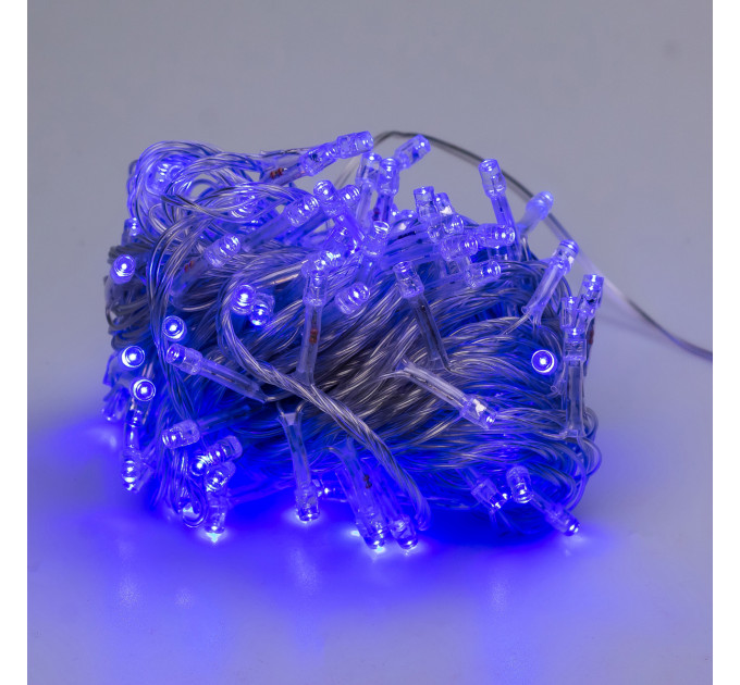 Гірлянда нитка 10м на 200 LED лампочок світлодіодна прозорий провід 8 режимів Синій