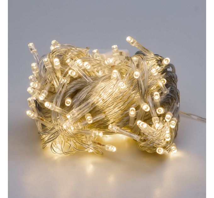 Гірлянда нитка 10м на 200 LED лампочок світлодіодна прозорий провід 8 режимів Жовтий