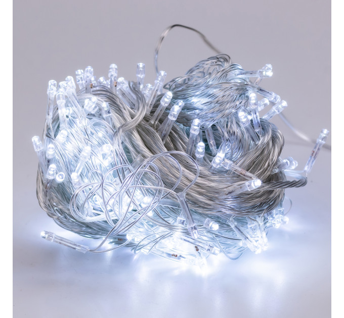 Гірлянда нитка 16м на 300 LED лампочок світлодіодна прозорий провід 8 режимів Білий