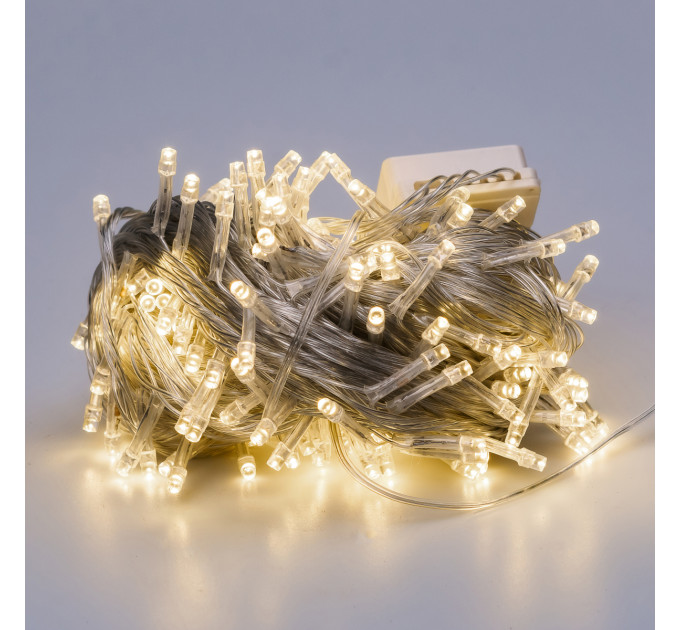 Гірлянда нитка 16м на 300 LED лампочок світлодіодна прозорий провід 8 режимів Жовтий