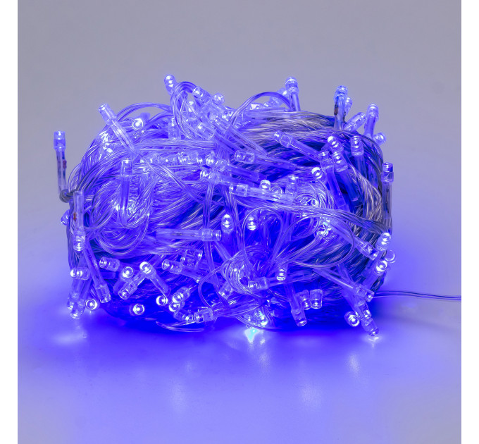 Гірлянда нитка 22м на 500 LED лампочок світлодіодна прозорий провід 8 режимів роботи Синій