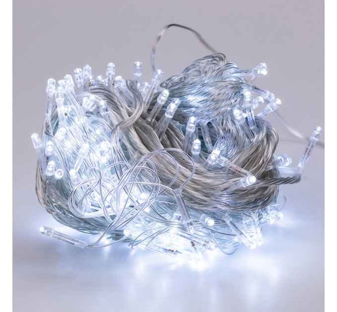 Гірлянда нитка 22м на 500 LED лампочок світлодіодна прозорий провід 8 режимів роботи Білий