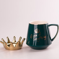 Чашка керамічна 400 мл Queen of Everything з кришкою та ложкою Зелений
