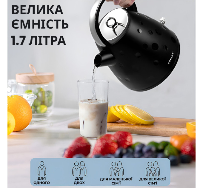 Електрочайник безшумний з нержавійки на 1,7 л 1850 Вт Sokany SK-1033