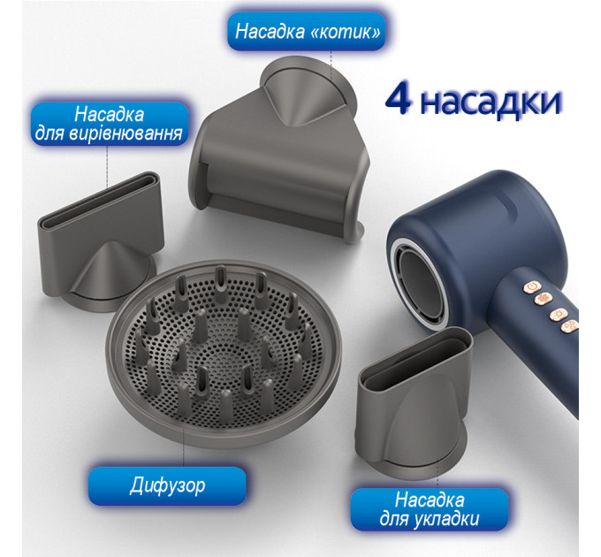 Фен професійний для волосся нового покоління 4 насадки 3 режими роботи функція іонізації 1500 Вт Х-13