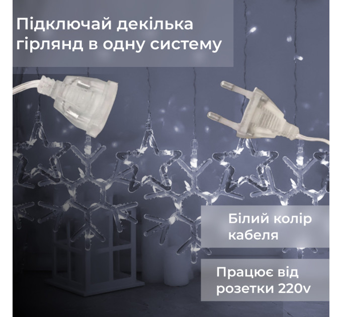 Гірлянда штора 3х0,9 м сніжинка зірка на 145 LED лампочок світлодіодна 10 шт Білий