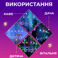 Гірлянда штора 3х0,9 м зірка і ялинка на 120 LED лампочок світлодіодна 8 режимів
