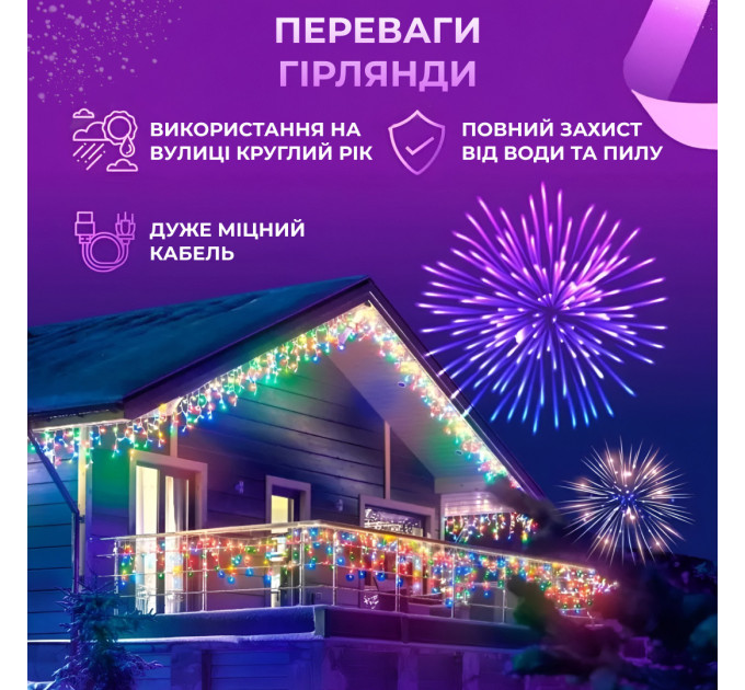 Гірлянда вулична бахрома 100 LED світлодіодна 3 метри білий провід 18 ниток