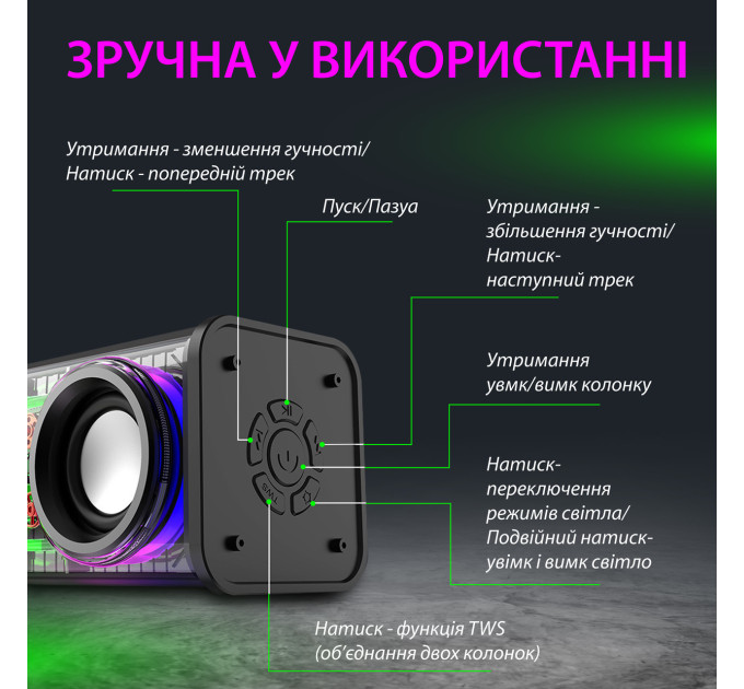 Бездротова колонка Bluetooth V8 2 динаміка на 10 Вт акумулятор і стереозвук