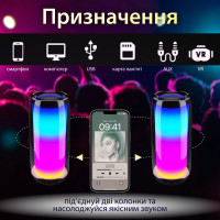 Колонка Bluetooth портативна акумуляторна бездротова Pulse 5 з підсвічуванням та USB 8 Вт