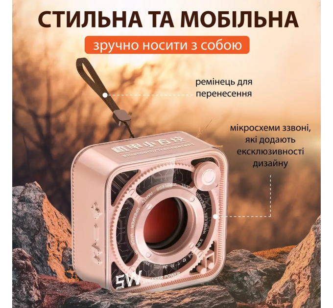 Колонка блютуз портативна міні динамік 5 Вт з Bluetooth акумуляторна / TF-карта Рожевий