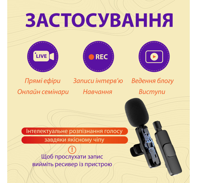 Мікрофон петличний бездротовий K9 2в1 для Iphone та Android (Lightning та Type-C) 2шт в комплекті