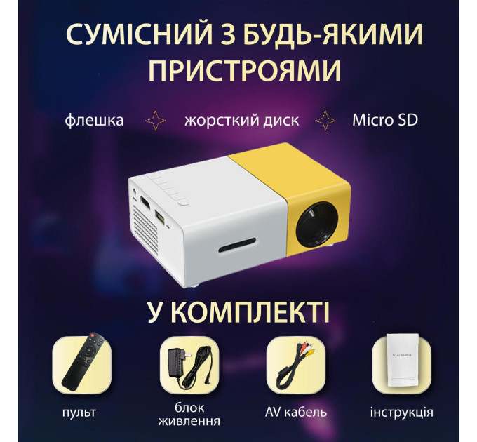 Проєктор портативний міні 1080p HD Led для дому та офісу 220 Вт кінопроектор з динаміком